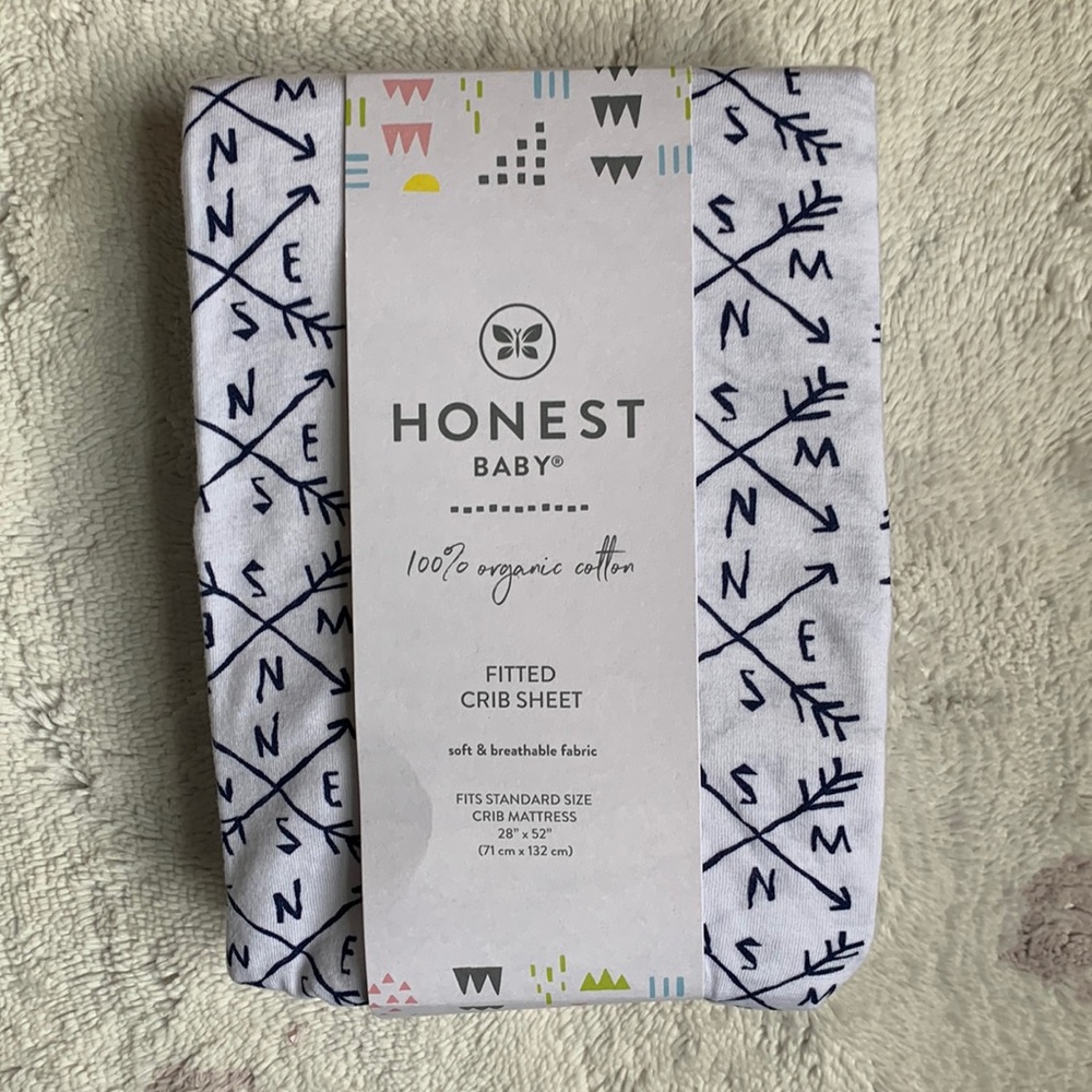 Honest Baby 100% Cotton Fitted Crib Sheet NWT Compass - Picture 2 of 12